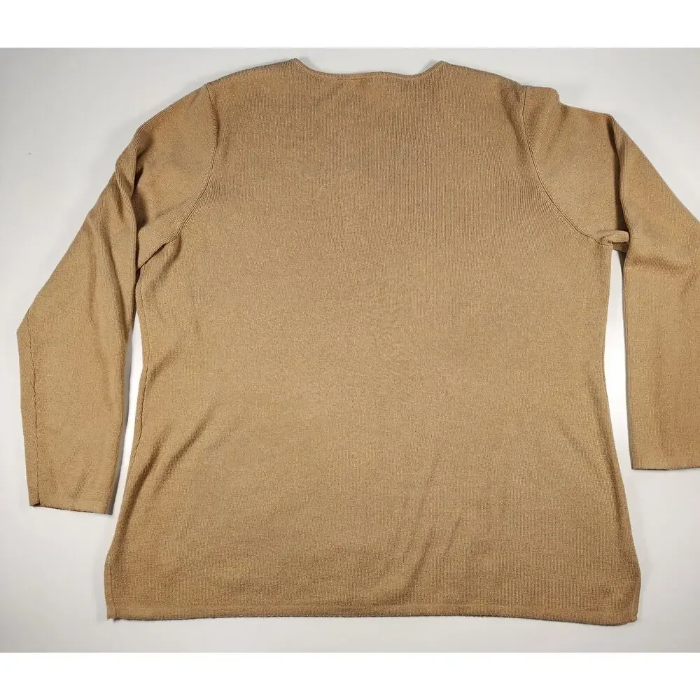 Chico's Camel V-Neck Knit Sweater Size 3 Relaxed Minimalist